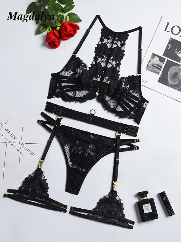 

Magdalyn Women Embroidery Push Up Bodycon Bra Panties Suit Sexy Set Fasion Ins Underwire Underwear Chic and Luxury Lingerie Set