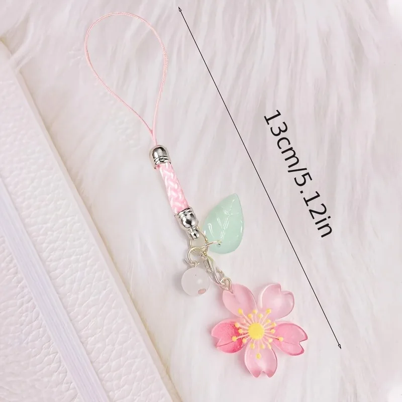 Super Cute Sakura Flowers Charms For IPhone/Samsung/Huawei Mobile Phone Case Keychain Car Key Chains Headset Cover Hanging Rope