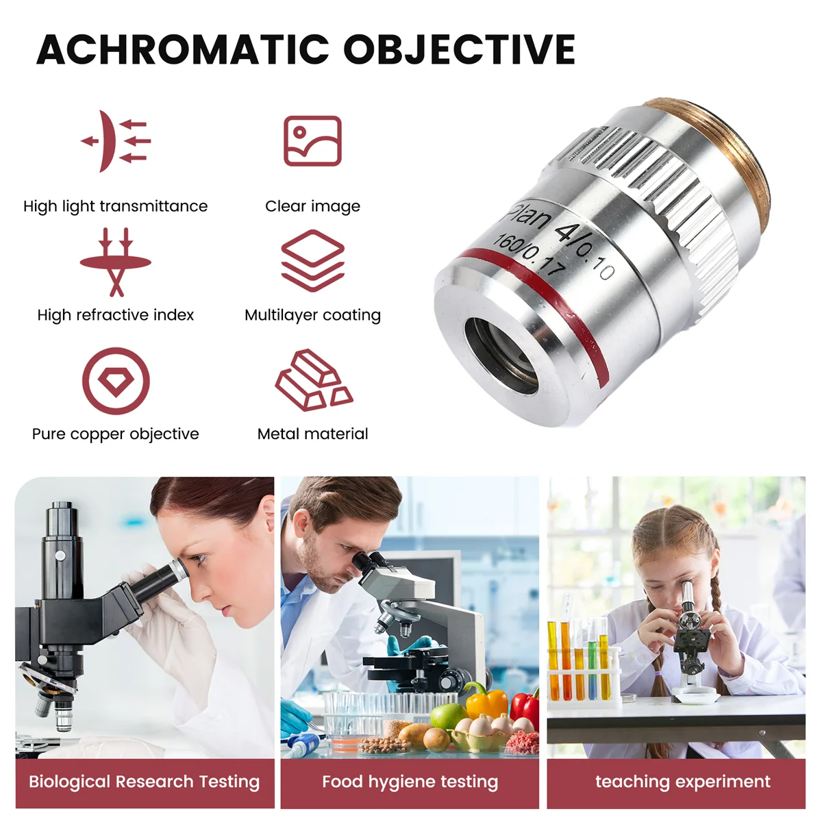 A64Z Microscope Plan Achromatic Objective Lens 4X Biological Metallurgical Microscope Objectives
