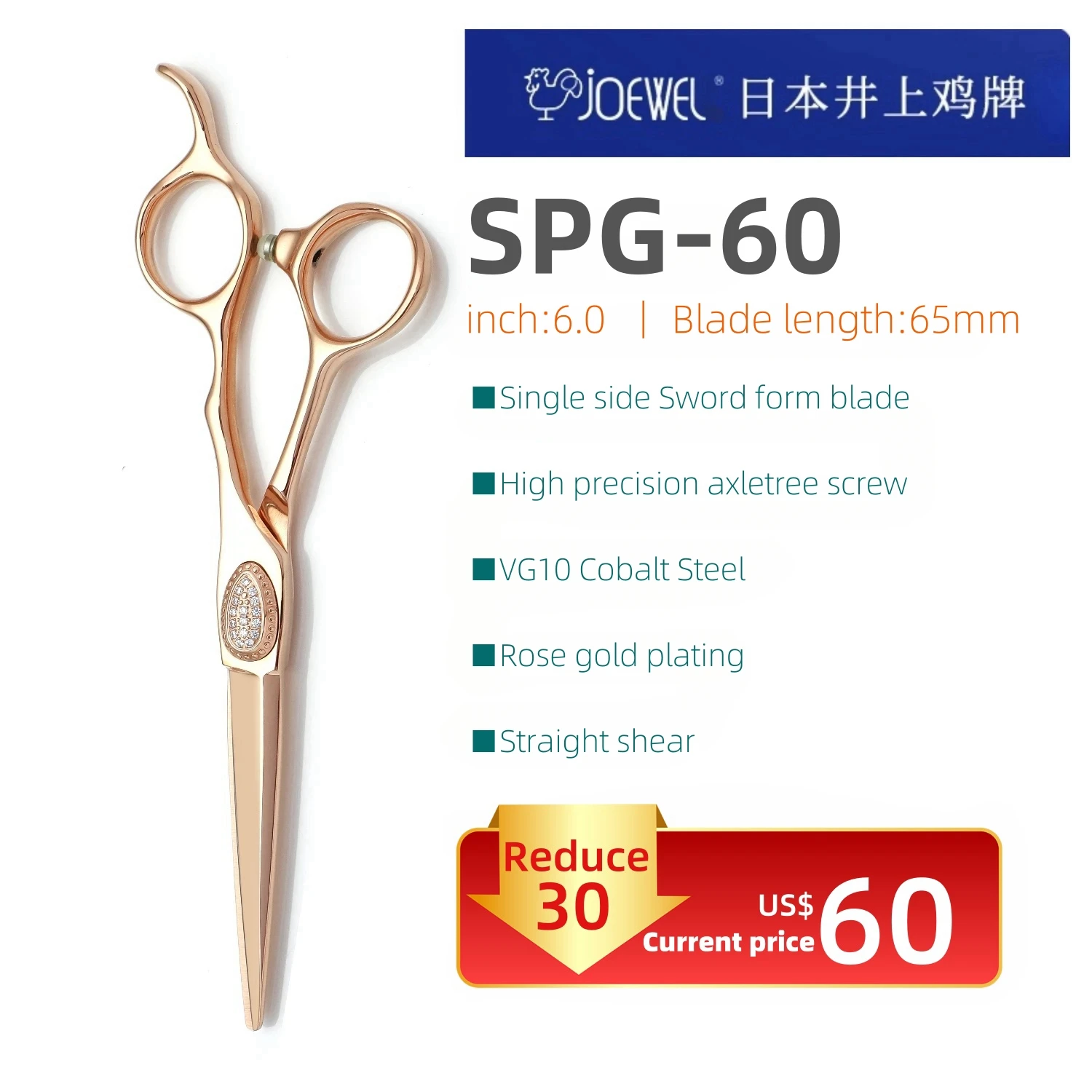 

joewel Rose gold Professional hair scissors，Hairdressing tools，Barber's shears，6-6.5-6.8 inch，vg10 steel