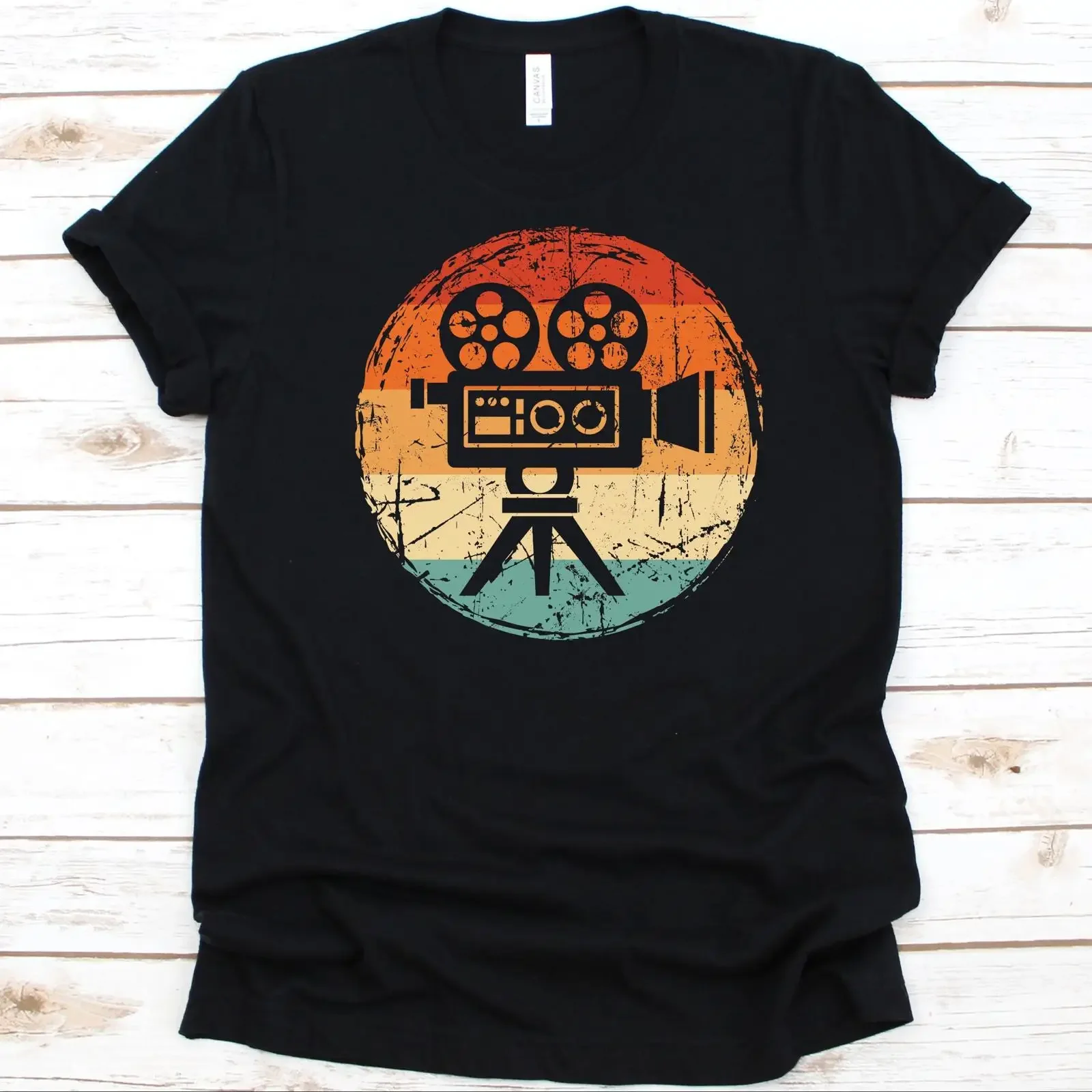 Vintage Sunset Movie Camera T Shirt Cinematography Filmmaker Funny Cinema Film Lover for  vintage Washed designer clothes