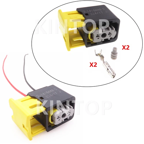 1 Juego de 2 pines automotrices, Sensor de bomba de Urea, enchufe de cableado eléctrico 2-1418448-2, conector de Cable impermeable para coche