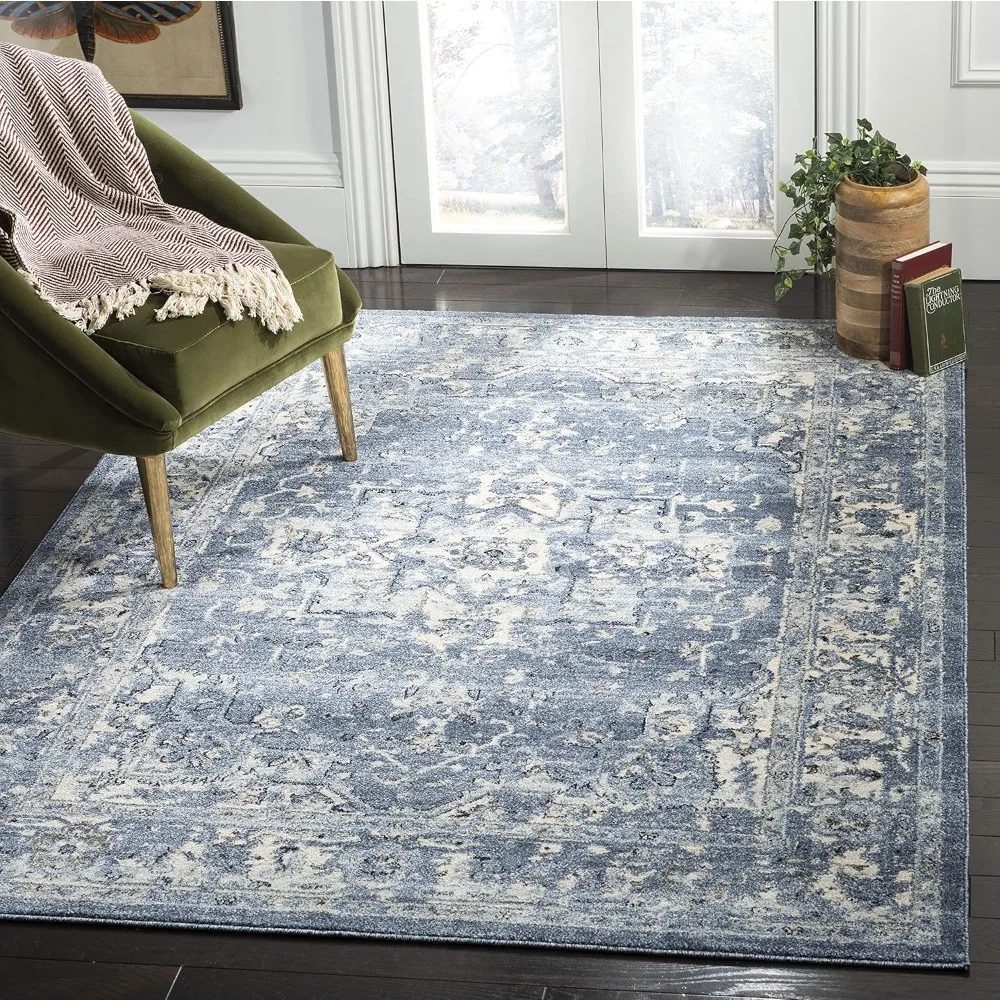 Charleston Collection Area Rug - 9' x 12', Navy & Creme, Oriental Distressed Design, Non-Shedding & Easy Care,Home Textile