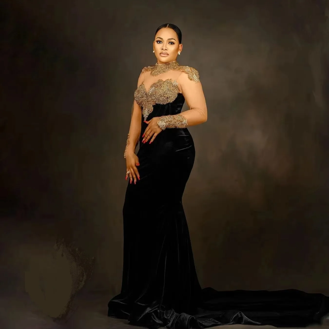 Kant kralen kristallen avond formeel feest tweede receptie verjaardag verlovingsjurken Arabisch Aso Ebi zwarte zeemeermin galajurken