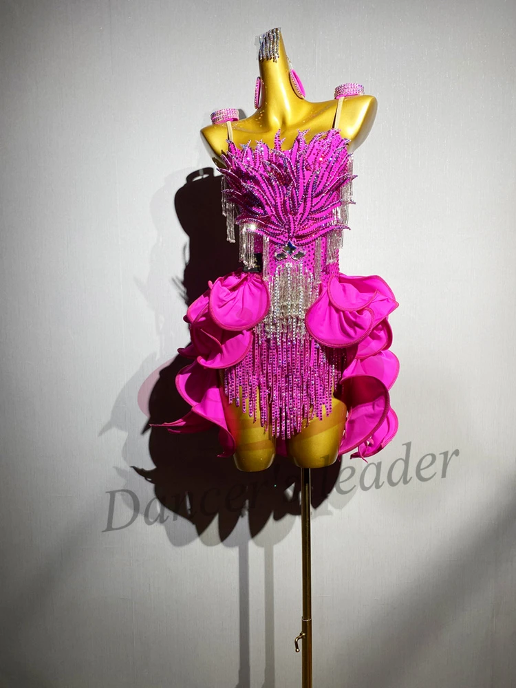 الرقص اللاتيني AB حجر الإناث الكبار الأطفال الراقية مخصصة حبة أنبوب شرابة هيكل السمكة تنورة سوداء بركة السامبا الأداء فستان