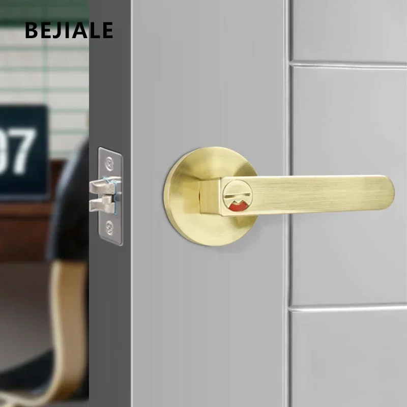 Bathroom Door Lock With Red and Green Indicating That There Is No One Indoor Door With Key Handle Wooden Door Spherical Lock