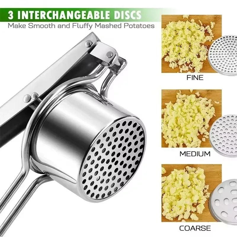 Trituradora de patatas Manual  acero inoxidable con 3 discos intercambiables, exprimidor  frutas, exprimidor de limón