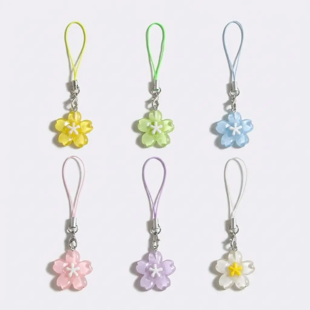 

Colorful Resin Cherry Blossom Mobile Phone Lanyard Keychain for Women INS Bag Pendant Hanging Ornament DIY Backpack Charm Gift