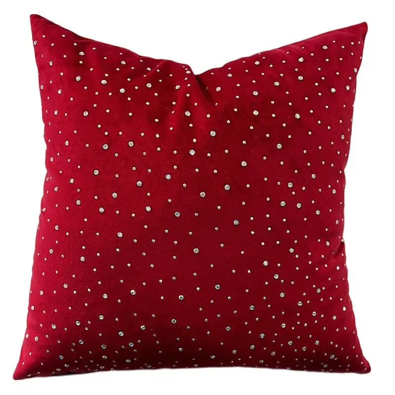 Luxury Red Christmas Rhinestone Home Decorative Cushion Cover Crystal Hot Drilling Decoration Pillow case From Factory