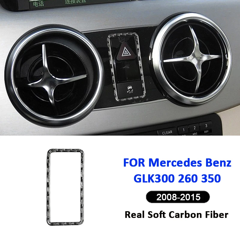 Carbon Fiber Car Warning Light Emergency Light Button Trim Frame Decoration Sticker For Mercedes Benz GLK 300 260 350 2008-2015