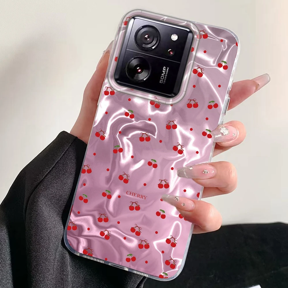  Niedliche Rosa Kirsch-Sommerfrüchte Mädchen Wirbel-Textur Handyhüllen für Xiaomi Mi 15T Pro 14T 13T 11 Lite NE Stoßfeste Abdeckung