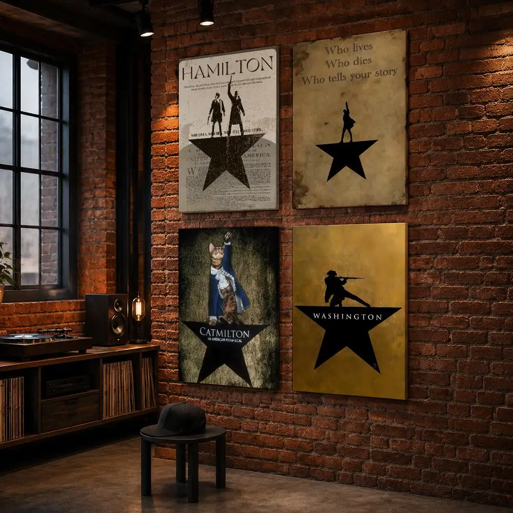 H-Hamilton Musical Lyrics Framed Wall Painting Wood Canvas Poster For Living Room Bedroom Hallway Office Home Decor Gift