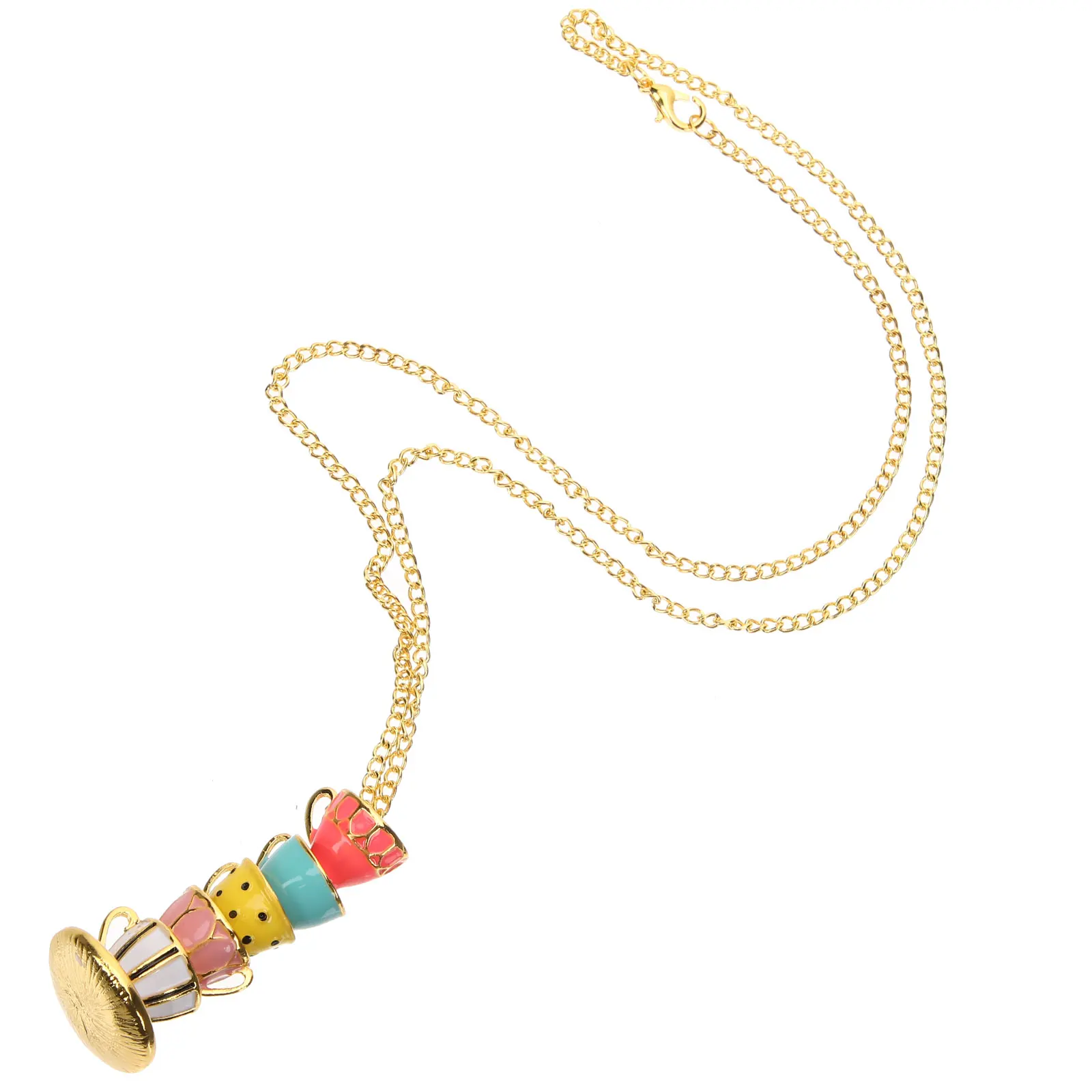 

Chic Enamel Teacup Long Alloy Fade-Resistant Fashion Jewelry Sweater Necklace Gift Birthday Valentine'S Day Graduation Pendant