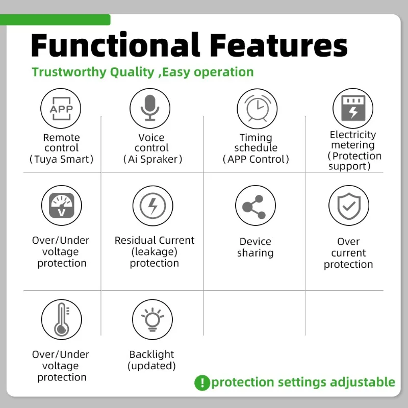 Tuya MCB 3P4W WiFi Photovoltaic Smart Meter Voltage Imbalance Protection Multifuction Circuit Breaker Without Leakage Protection