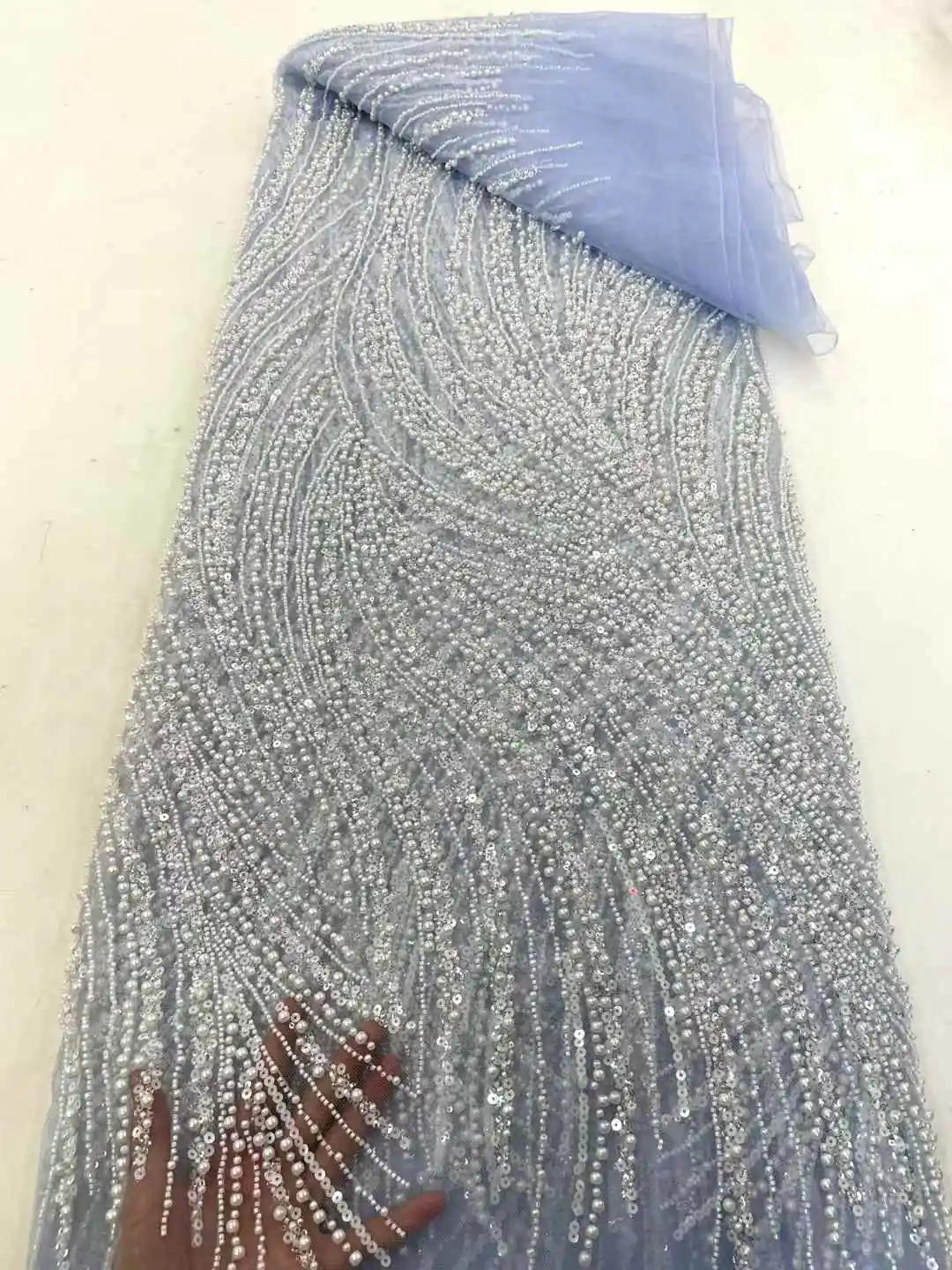 Tulle Africain Noir Brodé à Paillettes en Maille de Haute Qualité, Dentelle NigWin Perlée pour Patients, Matériel de Couture de Mariage, 2025