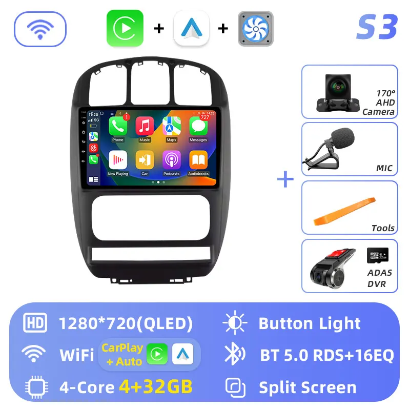 Android 16 wifi + 4G Carplay Autoradio Voor Dodge Caravan 4 Voor Chrysler Grand Voyager RS 2000-2012 navigatie GPS Stereo Multimedia