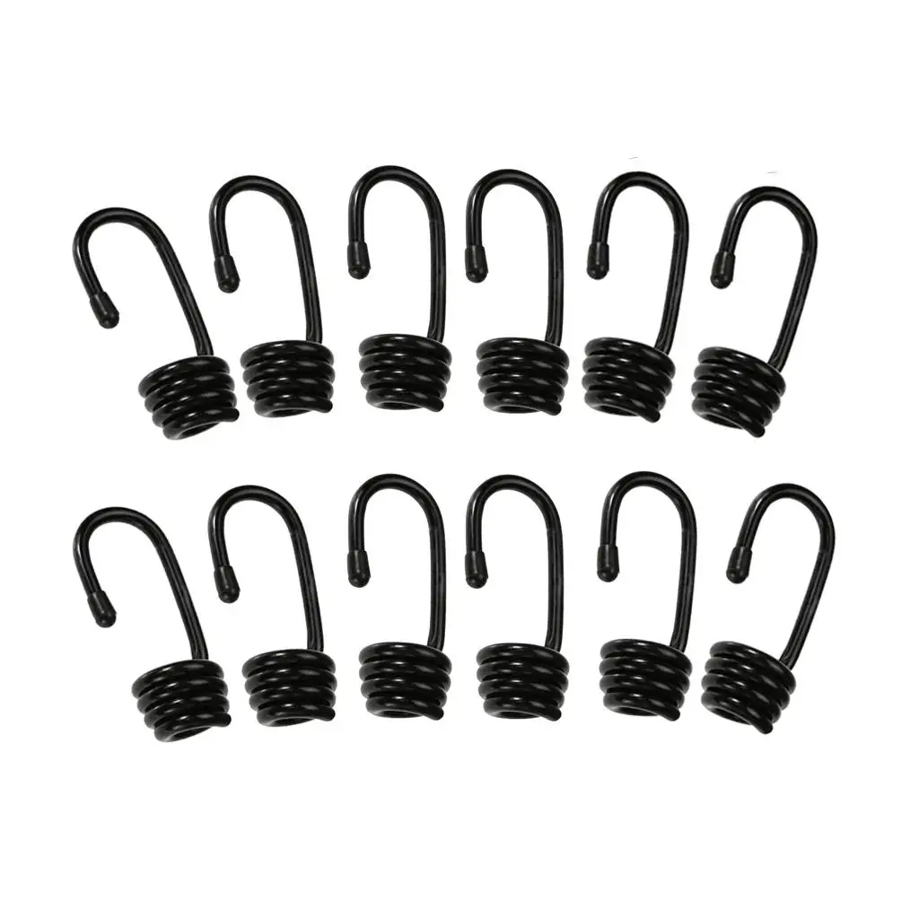 Metal Bungee Hook 6mm Shock Cord End Black Luggage Strap Spiral Wire Hook Outdoor Camping for Elastic Rope Use