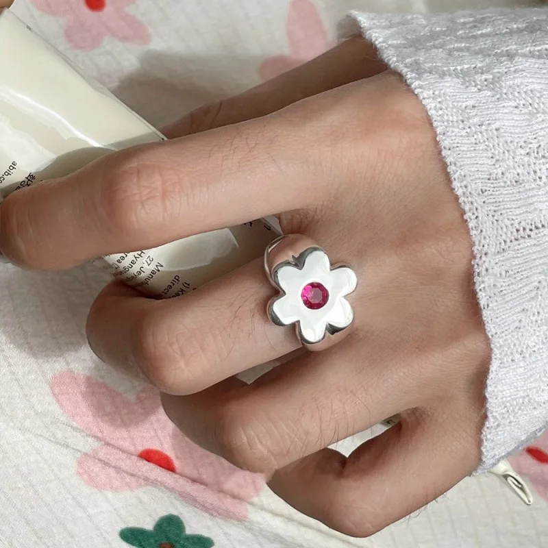 925 Silver Open Finger Ring Rose Stone Flower 2 Layers Punk Irregular Stackable For Women Girl Jewelry Gift Dropship Wholesale
