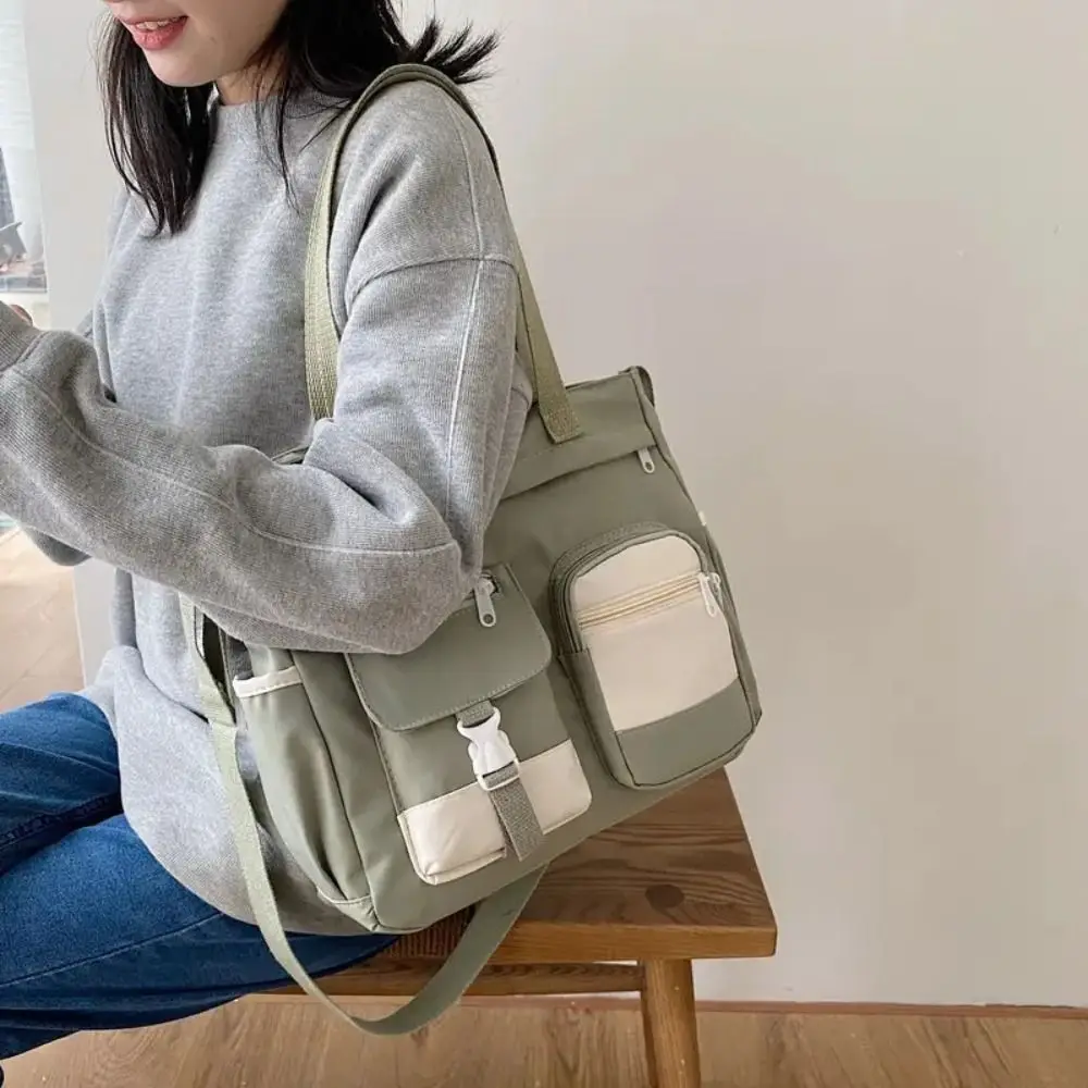 Torba płócienna nylonowa Harajuku, jednolity kolor, torba szkolna dla studentów, styl akademicki, duża pojemność, japońska torba na ramię, streetwear