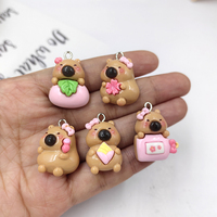 10pcs Cute Pink Flowers Capybara Charms for Jewelry Making Animals Pendants Craft Diy Earring Keychain Finding C1571
