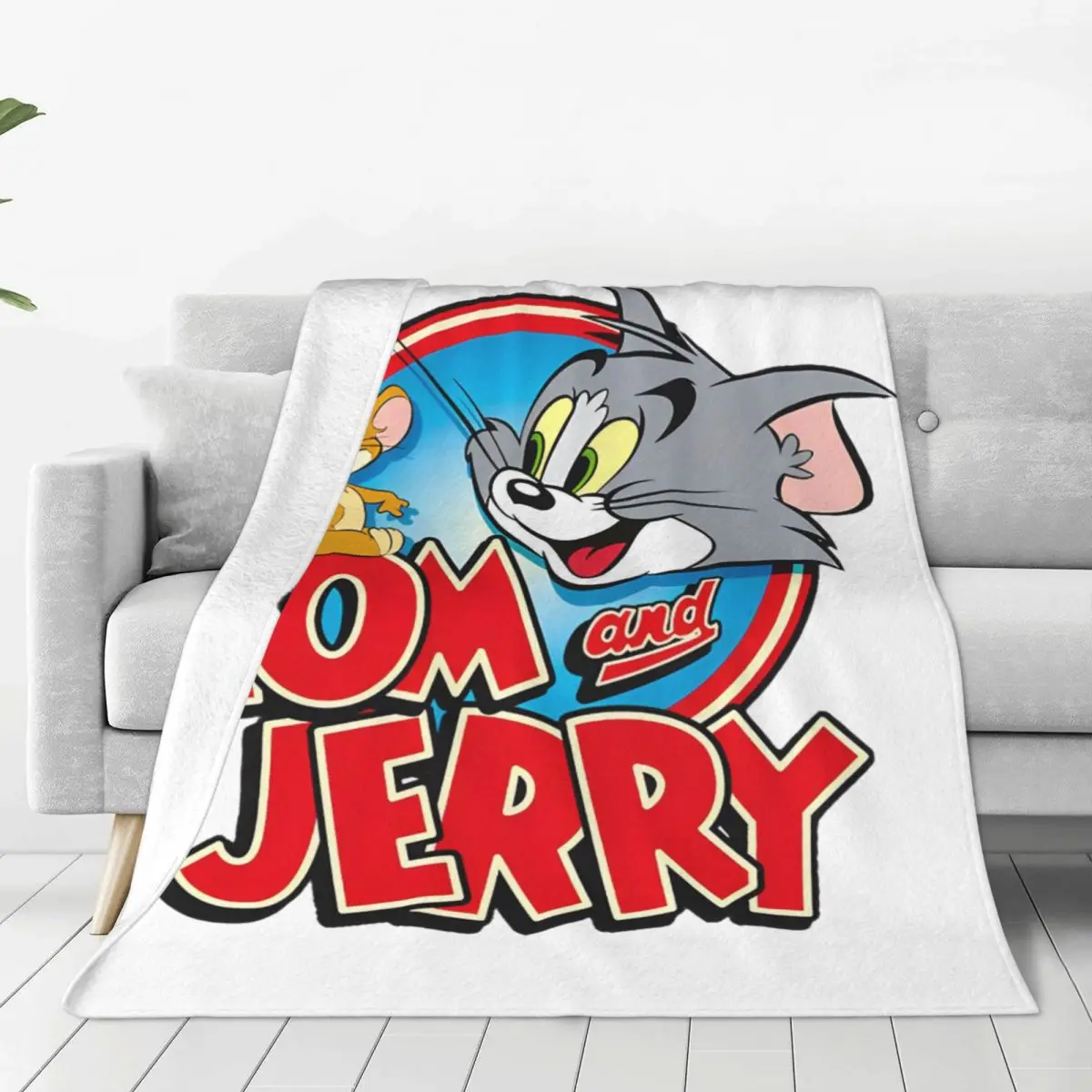 Tom And Jerry Titles Logo Knitted Blankets Velvet Cartoon Anime Ultra-Soft Throw Blankets for Bed Bedspread