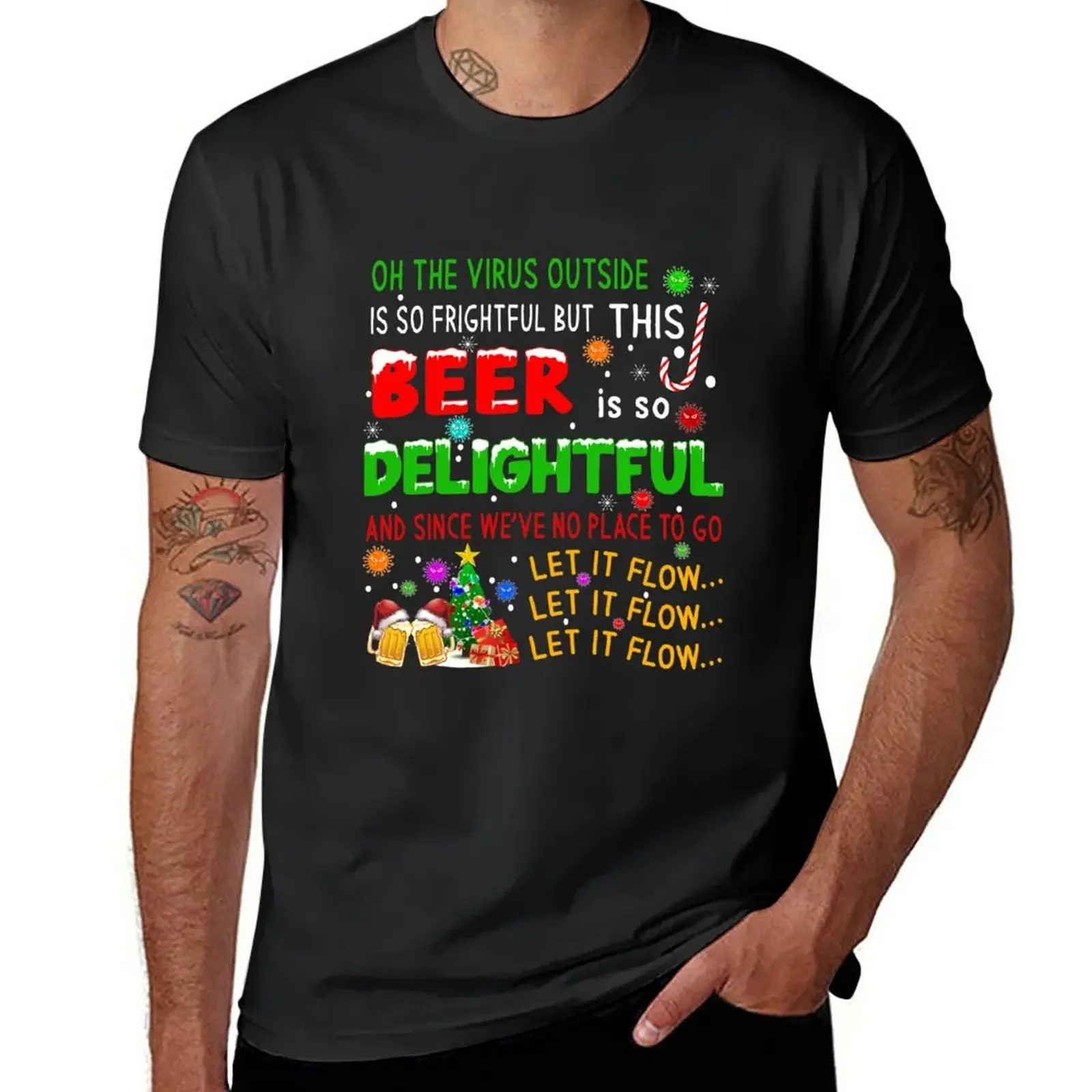 Oh, The Virus Outside Is So Frightful | Funny Beer Lover Christmas T-Shirt korean fashion plus size tops t shirts for men pack