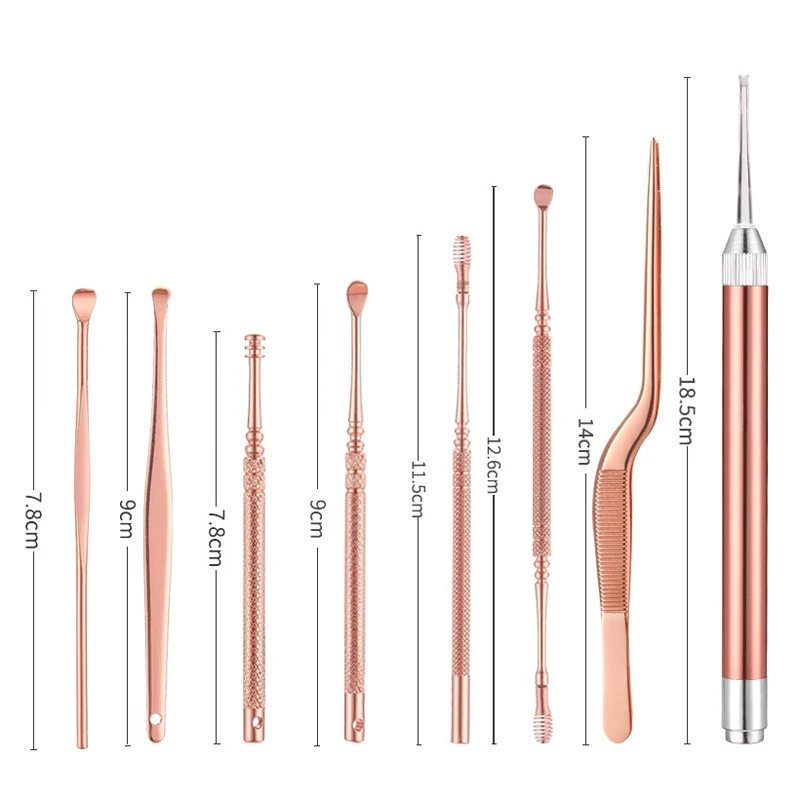 LED Light Pickers Earpick Remover Curette Earwax Cleaner Spoon Ear Nose Care Wax Booger Cleaning Tweezers Forceps Health Tool