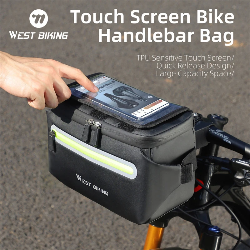 WEST BIKING Bicycle Handlebar Bag TPU Sensitive Touch Screen Waterproof Bike Front Phone Bag Shoulder Bag Bike Accessories