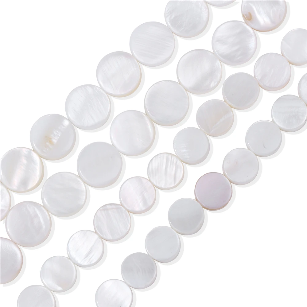 Natural White Flat Round Shell Piece Mother of Pearl Shell Beads for Jewelry Making DIY Bracelet Necklace Earrings 8mm 10mm