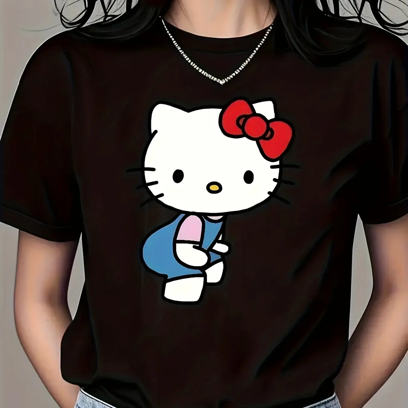 

Sanrio Hello Kitty Women's T-shirt Is Breathable, Soft, Lightweight, Round Neck, Short Sleeved, Casual, and Machine Washable