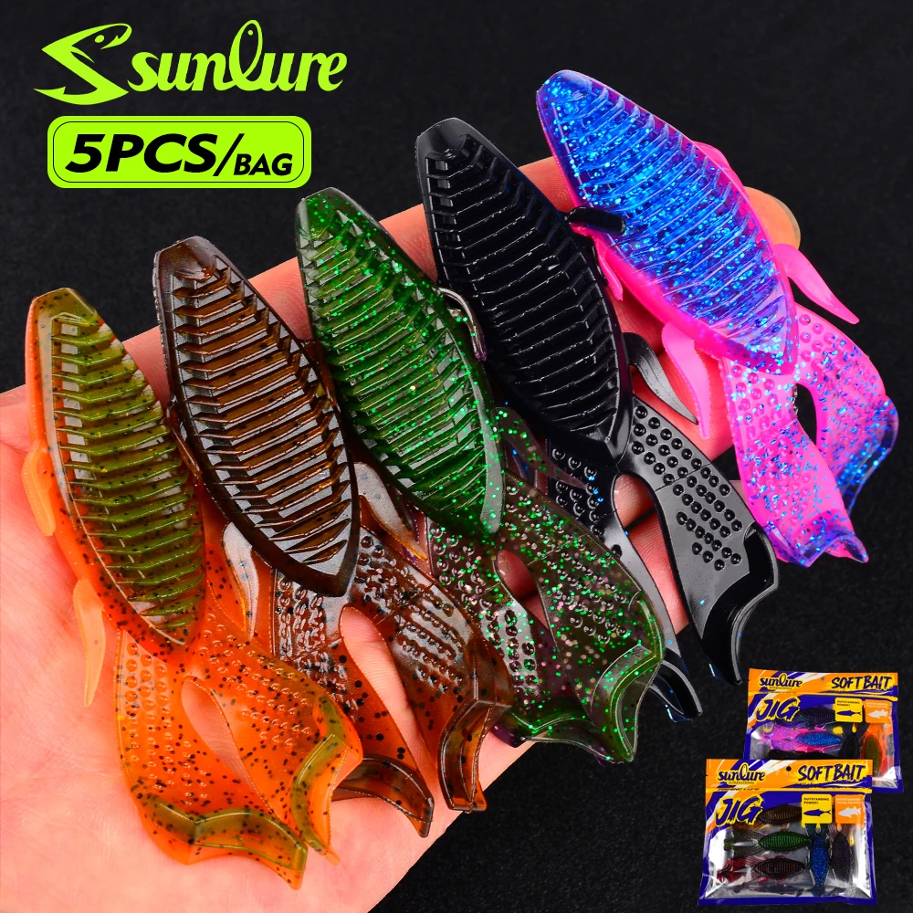 Sunlure 5PCS/bag Soft Plastic Fishing Frog Lure Realistic Fishing Bait For Catching Sea Bass Salmon Trout Seawater Fishing Bait