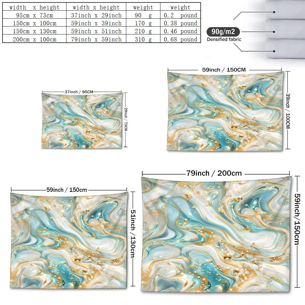 Blue green gilded printed tapestry, fashionable and simple style, wall decorations for bedrooms, study rooms, and living rooms
