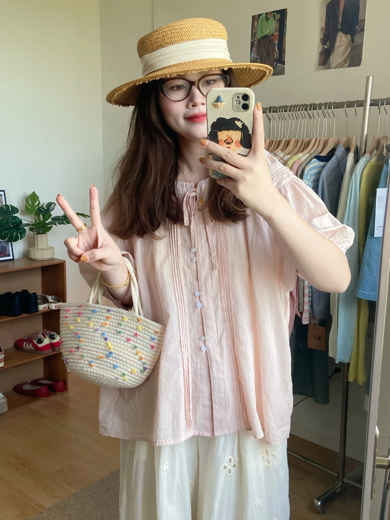 

Sweet Pink Doll Collar Casual Loose ort Sve Women's irt Summer Versatile Comfortable Cotton Bubble Sve round Ne