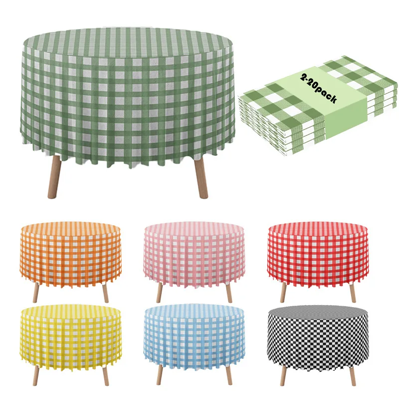 1pc 213cm/84in Disposable Tablecloth Waterproof Reusable Round Tablecloth Wrinkle-Free Oil-proof Plastic Table Cover Camping