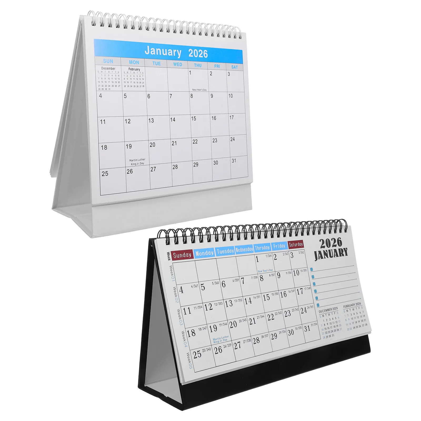 

2Pcs Sleek Desk Calendar 2026 Compact Flip Style Thick Paper Year Planner Stand Up Tabletop Calendar for Workspace Academic Use