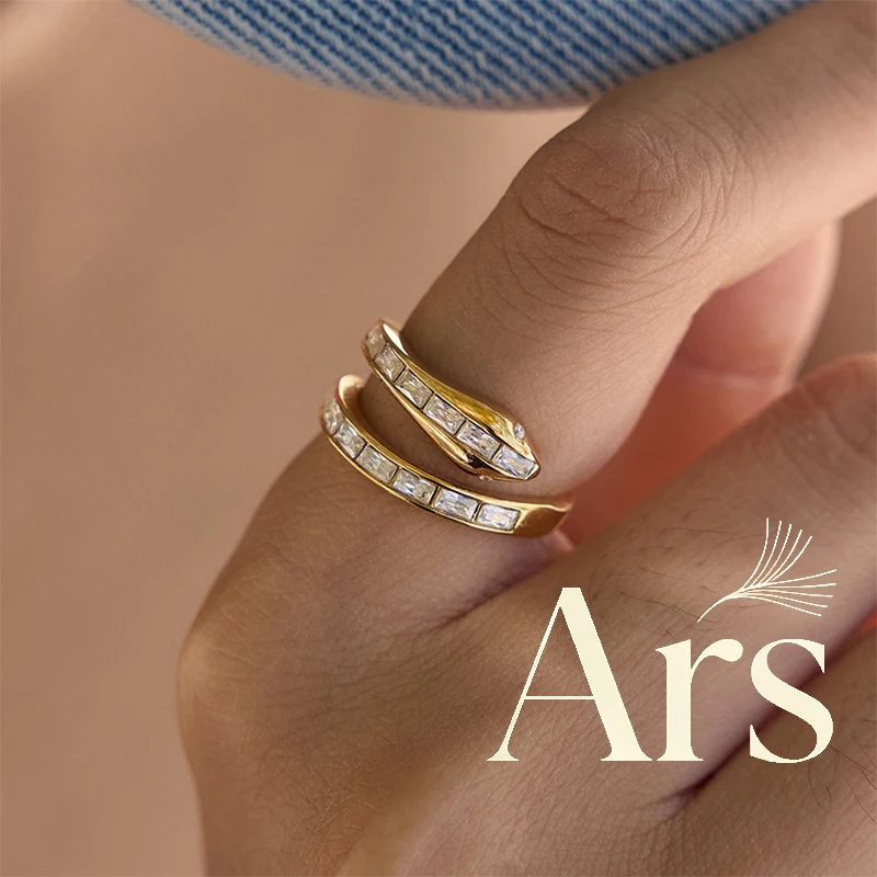 Ars Stainless Steel Snake Ring for Women 18k Gold Plated Rings with Zircon Statement Finger Ring Non Tarnish Rings Gift for Her