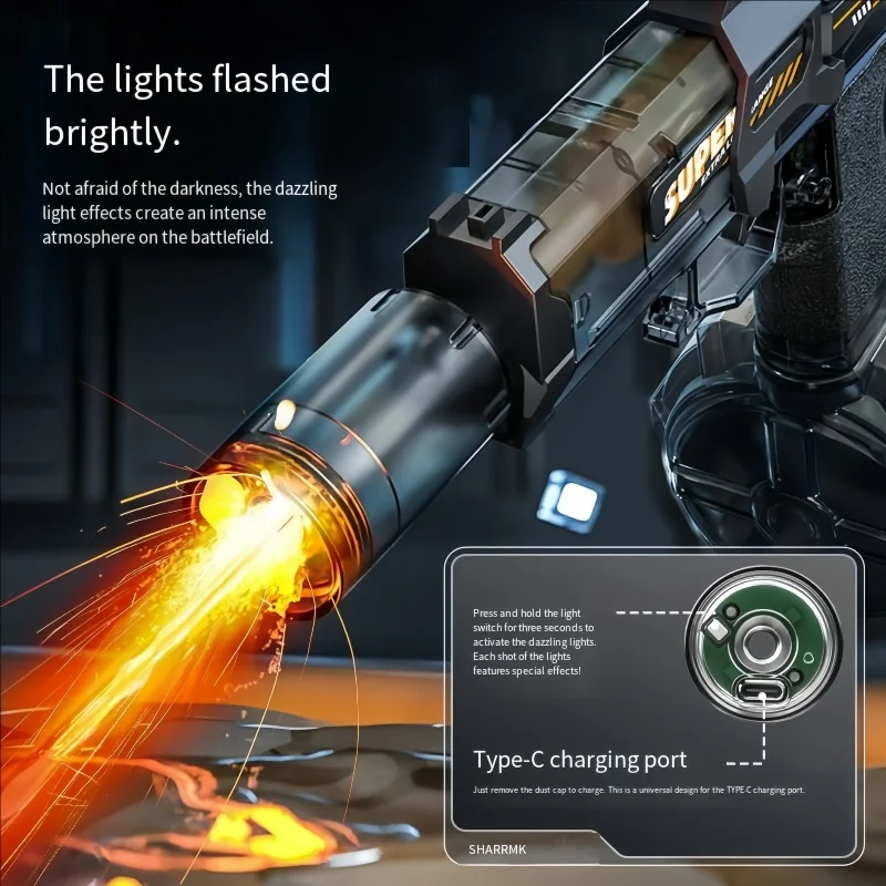 مسدس مياه كهربائي مستمر من فايرلايت مع تأثيرات ضوئية لهب النبض المتكامل - لعبة أطفال ذاتية التحميل