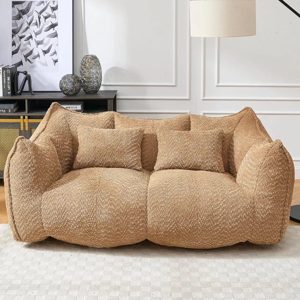 كرسي W Chenille Beanbag، أريكة بين باج بمقعدين بتصميم واسع، كرسي بجانب الحريق للبالغين، أريكة مضغوطة