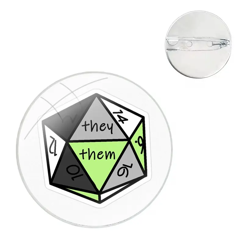 Pronoun Check Nonbinary Pride D20 They T Pins Badge Metal Brooches For Clothes Backpack Decoration gift