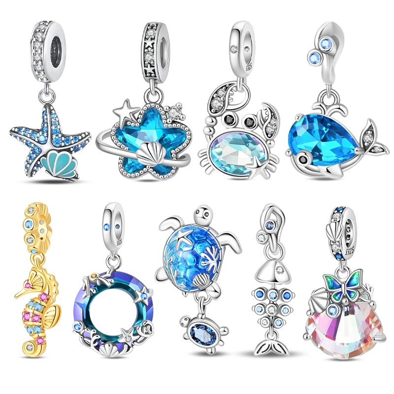 Charm 925 Silver Blue Sea Animals And Bicycles Charms Beads Fit 3mm Original Bracelet For Women DIY Pendants Luxury Jewelry Gift