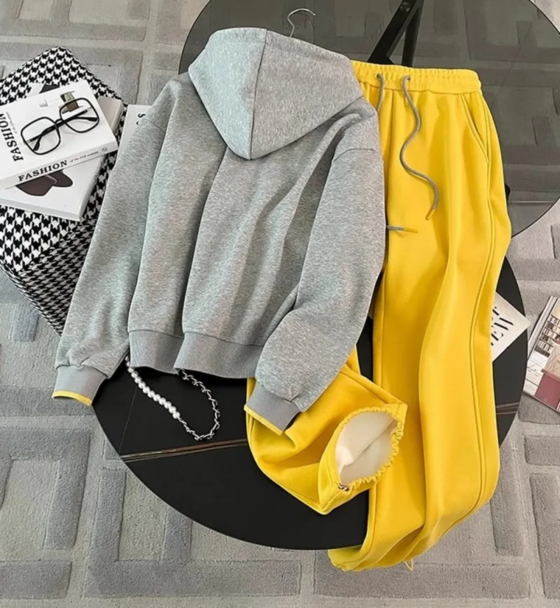 Damen Outdoor-Laufset Jogging Fitness Lose Sportbekleidung Laufoutfit Winter Fleece Kapuzenpullover Zweiteiliges Set – Detail 6