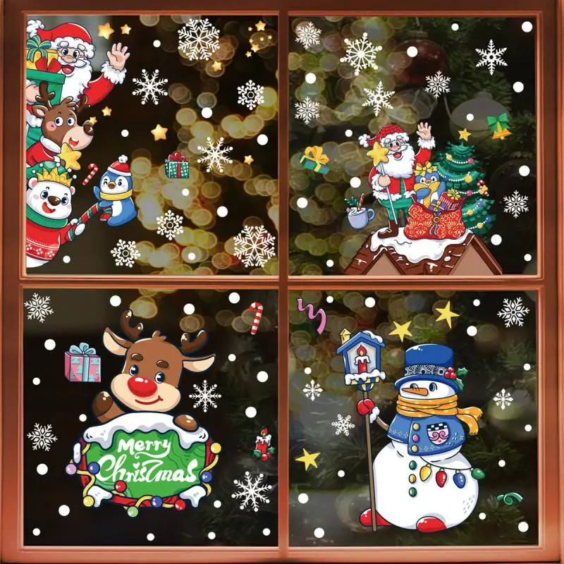 Pegatinas navideñas, nuevas pegatinas estáticas de dibujos animados de Papá Noel, pegatinas de cristal para puerta y ventana de muñeco de nieve de Navidad, regalos de navidad