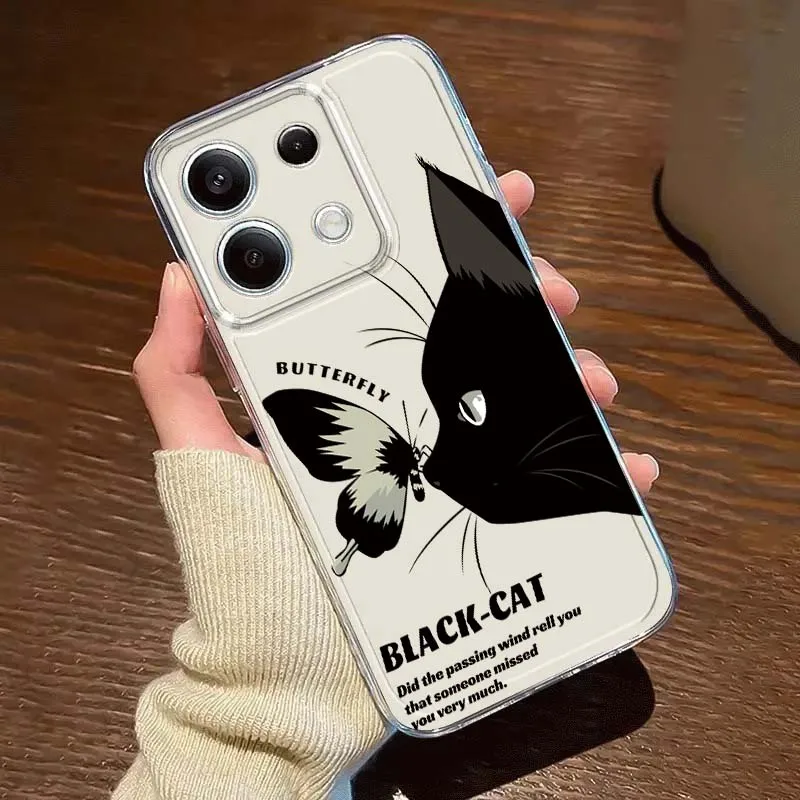 كارتون أنيمي القط الأسود ل Xiaomi Redmi 10 11 K30 K40 K50 K60 K70 Pro Prime Plus Ultra Zoom 5G حافظة هاتف شفافة من البولي يوريثان