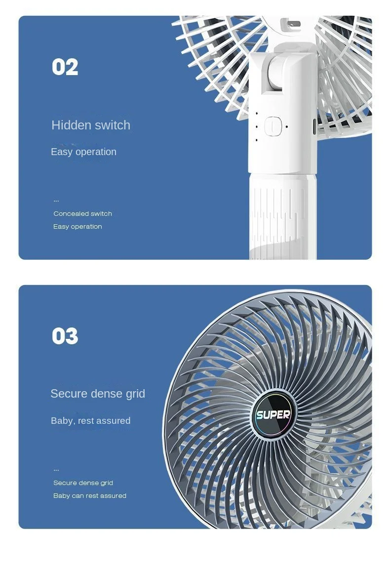 Tragbarer Clip-Lüfter USB wiederauf ladbarer 3-Gang-Funk-Handlüfter Clip Zirkulator-Lüfter für Camping-Desktop-Büro – Detail 23