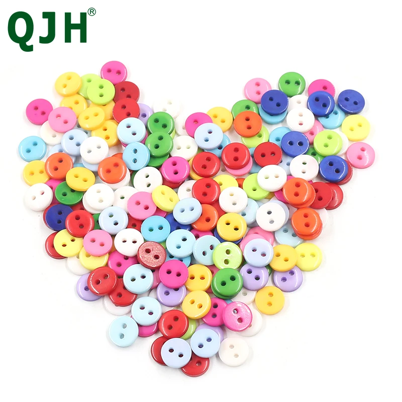 9/12mm 200 Pcs Round  Plastic Buttons Mixed Color, Crafts Sewing Manual Button Painting DIY Handmade Ornament Buttons, 2 Holes