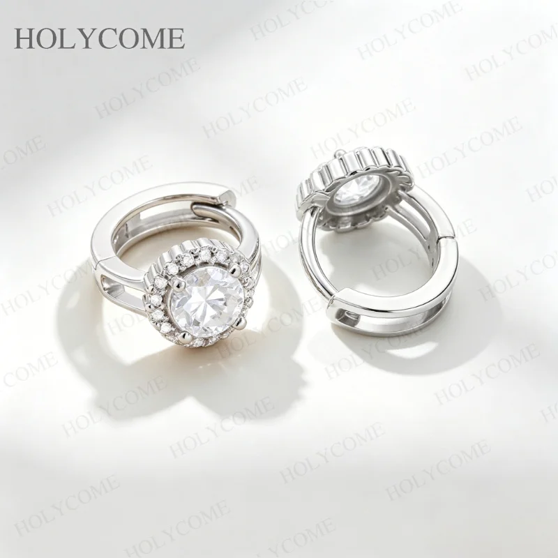 0,5ct 1ct D-Farbene Moissanit-Creolen für Damen, Geschenk, S925 Sterlingsilber, runde Ohrringe, Hochzeitsschmuck, Großhandel – Detail 8