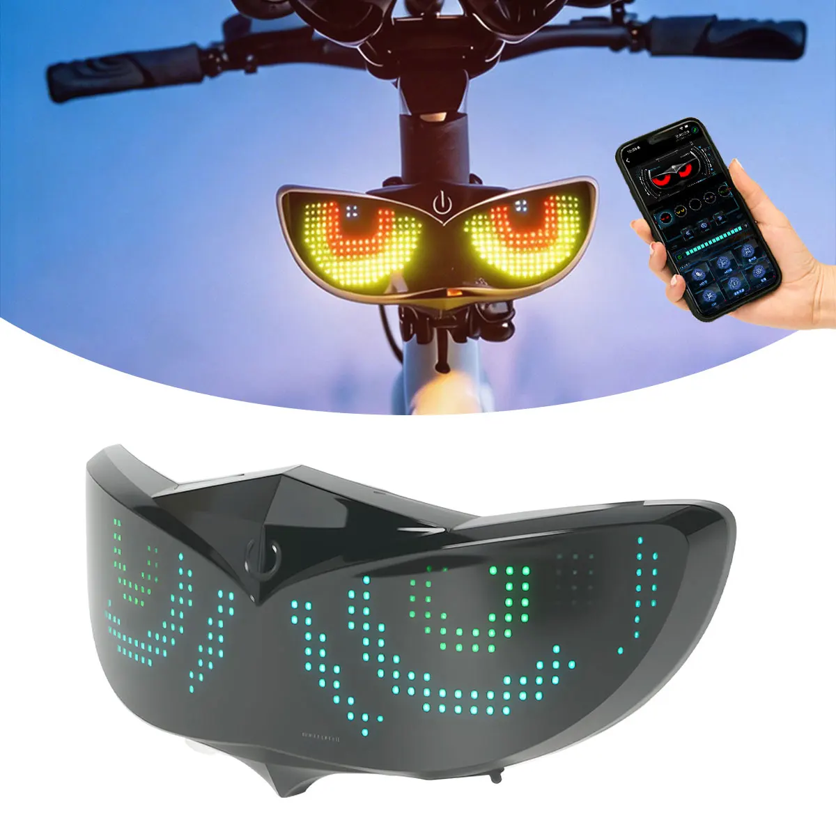 

Motorcycle Bicycle Dynamic Devil Eyes Rearview Mirror Lights LED Screen Display APP Control Helmets Decorative Light