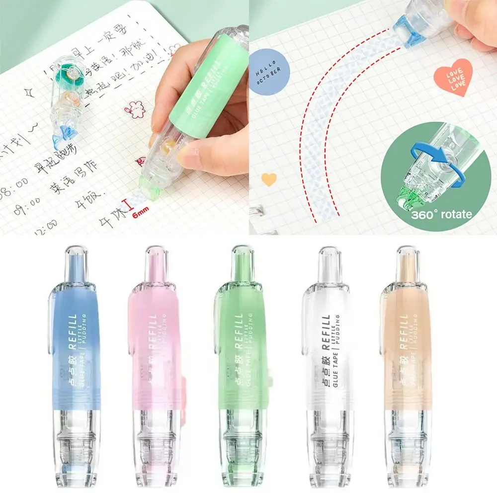 360 Degree Rotation Tip Pen Shape Double Sided Adhesive Replaceable Core Press Roller Glue Tap Scrapbooking Student Stationery