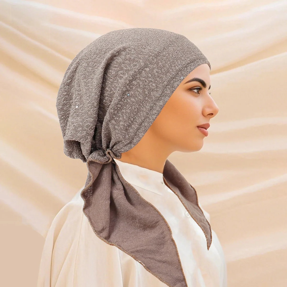

Shimmer Pre-Tied Hat Women Muslim Hijab Turban Long Tail Headscarf Beanies Bonnet Hair Loss Elastic Chemo Cap Head Wrap Bandanas