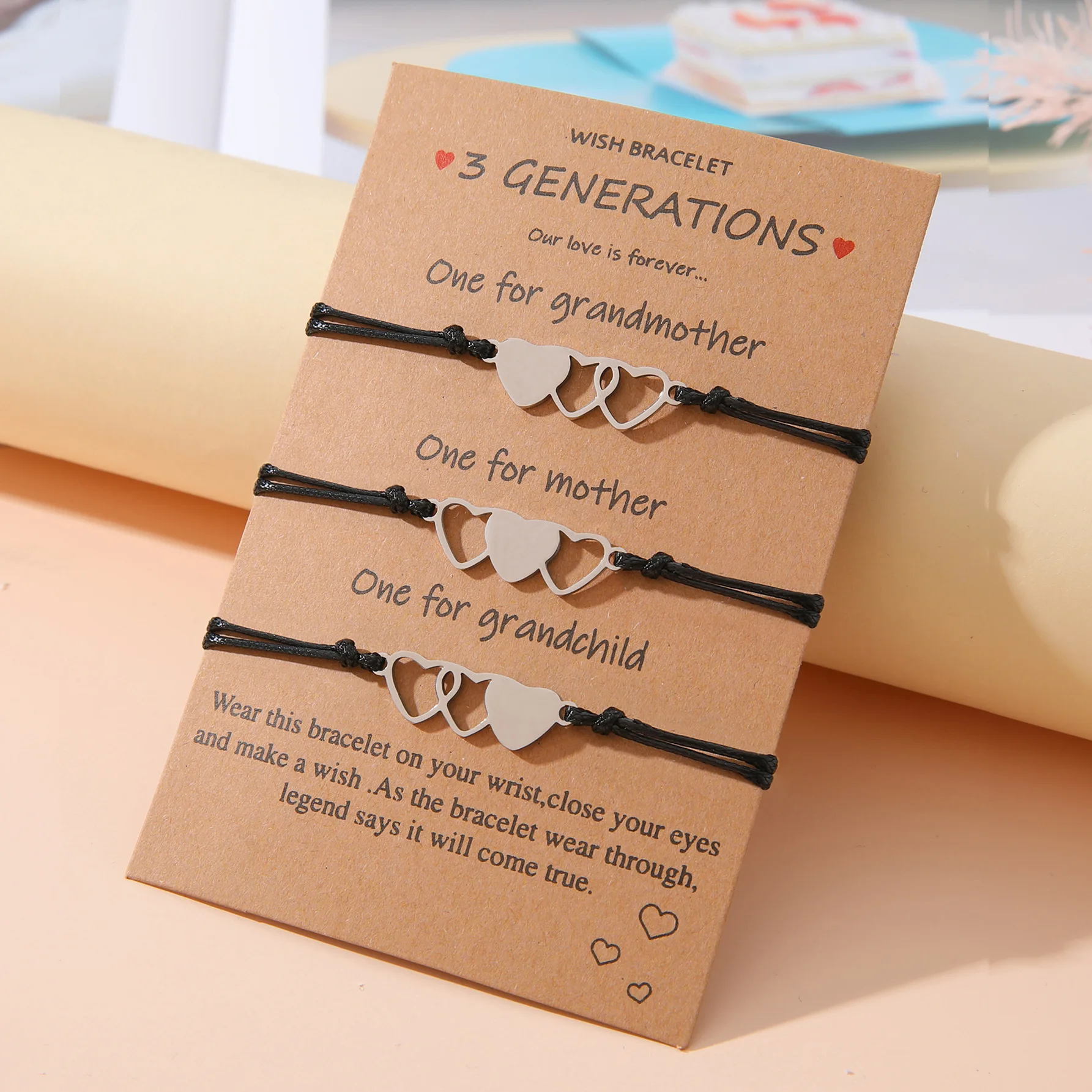 New Mother's Day Gift Stainless Steel Heart Mother Daughter Third Generation Parent Child Card Bracelet Gift Wholesale